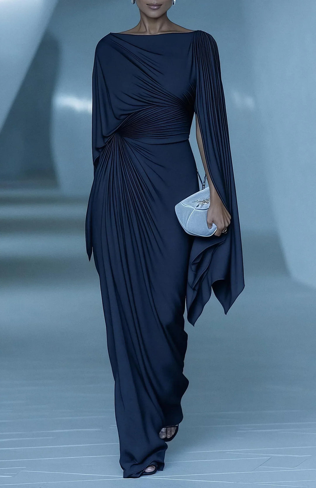 Melyssa – Pleated Drape Maxi Dress